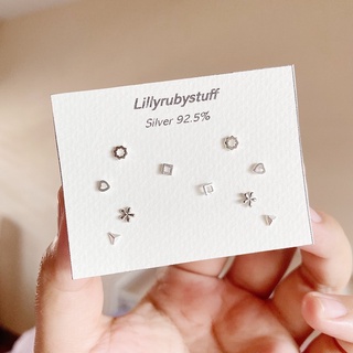 LLRB | ต่างหูเงินแท้ 925 มินิมอลเซตขนาด 3 mm ได้ 5 คู่ Silver 925 สี่เหลี่ยม/เกียร์/ดอกไม้/หัวใจ/หมุดสามเหลี่ยม