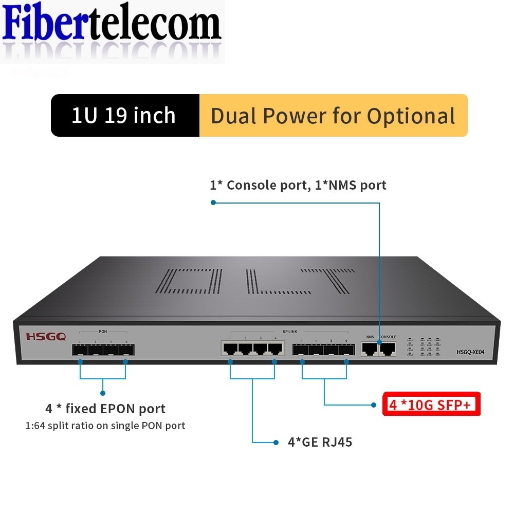 Hsgq พอร์ตไฟเบอร์ออปติก 10G EPON OLT 4PON FTTH CATV OLT คุณภาพสูง