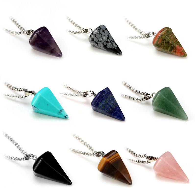 Natural Gemstone Crystal Healing Stone Bead Pendant Necklace