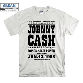 เสื้อยืดผ้าฝ้ายพิมพ์ลายขายดี เสื้อท็อปส์ พิมพ์ลาย Johnny Cash in person Folsom film novelty