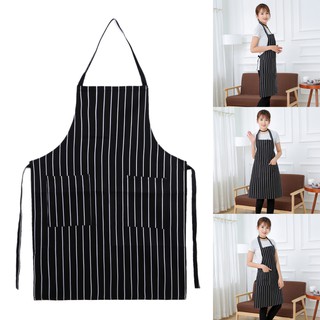 Waterproof Oilproof Stripe Bib Apron with 2 Pockets Chef Cook Tool