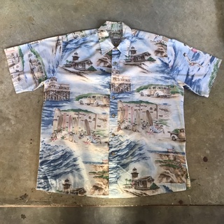 เสื้อฮาวาย vtg.Hawaiian Shirt COOKE STREET HONOLULU MADE IN CAMBODIA Sz.L 100% COTTON