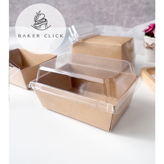 BK1420 กล่องข้าวกระดาษ พร้อมฝาใส 1แพ็ค / 25 ชุด  Kraft Tray กล่องไฮบริด กล่องกระดาษคราฟท์