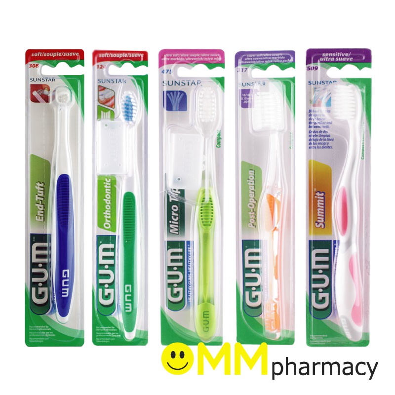 Gum Toothbrush Classic 409 With Rubber Tip Compact Head Toothbrush