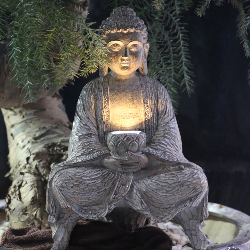 ✳❁۞Meditating Buddha Statue Solar Light Lamp Garden Ornament Figurines Sculpture Balcony Yard Patio Decorations