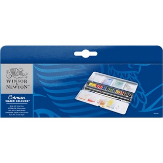 สีน้ำก้อน Winsor&amp;Newton COTMAN WATER COLOURS BLUE BOX - 12 HALF PANS 12 สี