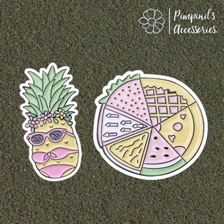 ʕ •ᴥ•ʔ ✿ พร้อมส่ง : เข็มกลัดเซ็ทสัปปะรดบิกินี่และพิซซ่า | Bikini Pineapple &amp; Pizza Enamel Brooch Pin Set.