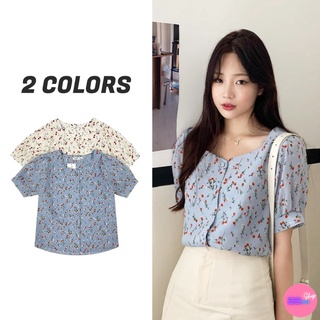 🚩Sale80%🚩เสื้อแขนตุ๊กตาลายดอกไม้เล็กแฟชั่น อกกระดุม 2 สี