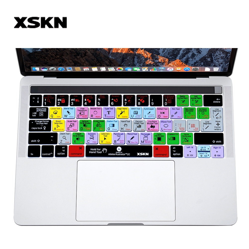 XSKN for Adobe AI Shortcut Illustrator Keyboard Skin Cover for Touch ID Macbook 13 15 A1706 A1707(20