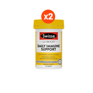 Swisse Ultiboost Daily Immune รองรับ 60 เม็ด X 2 ขวด (EXP:02 2025) วิตามินซี วิตามินรวม ซิงค์ สวิส เสริมภูมิต้านทาน 60 เม็ด