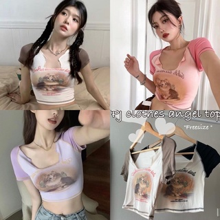 พร้อมส่ง 💕 เสื้อครอปแขนสั้น pj clothes crop top