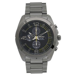 Seiko Solar Automatic Watch with Chronograph Black Dial Black Bracelet Silver Plated Steel SSC217P1