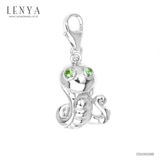 LenYa Jewelry ชาร์ม นักษัตรปีมะโรง งูใหญ่ ตัวเรือนเงินแท้ ชุบทองขาว ประดับพลอยสีเขียว ซาโวไรท์ ( Tsavorite )