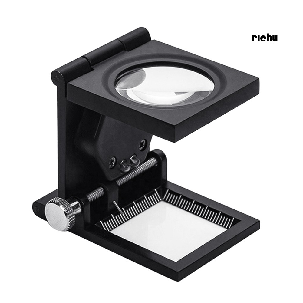 ฮาร์ดแวร์ 10X Foldable 2 LED Light Magnifier Magnifying Glass Lens Scale Pointer Loupe