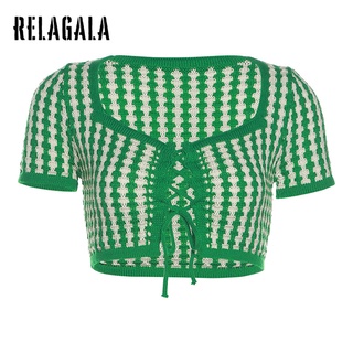 Relagala เสื้อยืด เข้ารูป เซ็กซี่ โชว์สะดือ สีคมชัด แฟชั่นสําหรับผู้หญิง