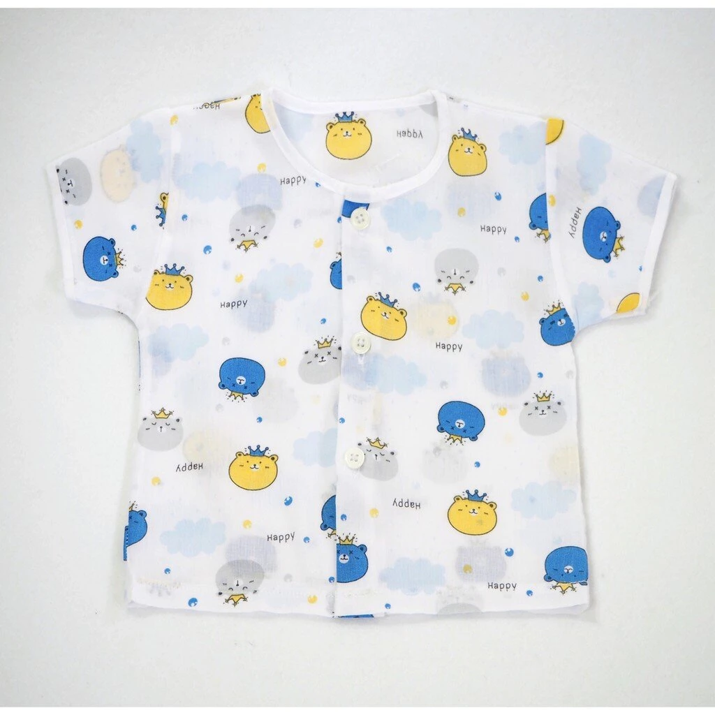 Natty punn เสื้อเดี่ยว ผ้าป่านคละลายแบบกระดุม พิมพ์ลายกระจาย 0-3 เดือน จำนวน 1 ตัว