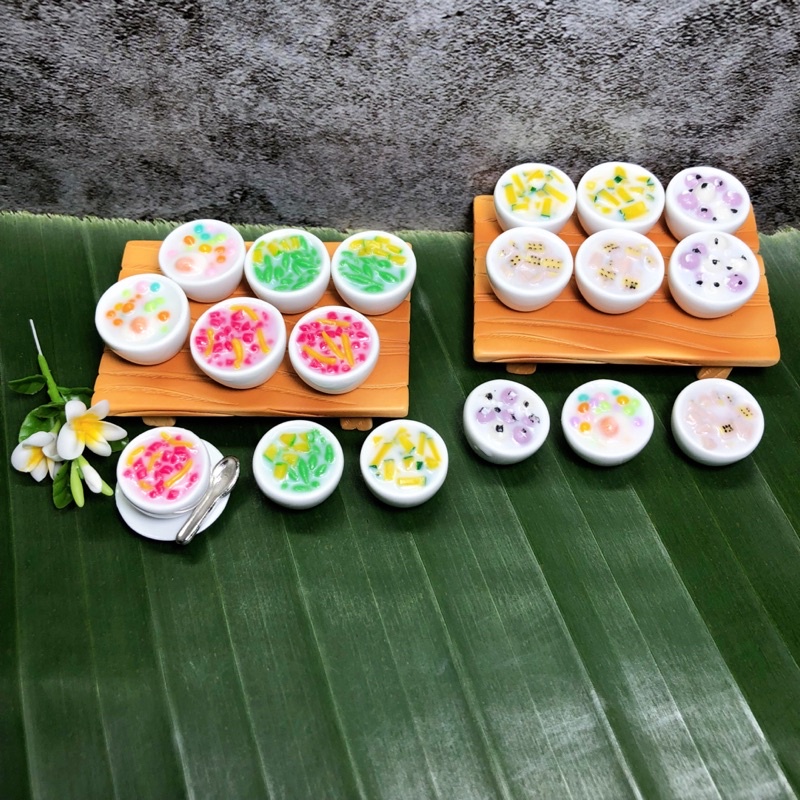[ราคา / 1 ชิ้น ] ขนมไทยน้ำกะทิสด ขนมไทยดินปั้นจิ๋ว #ของจิ๋ว #miniature