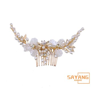 1pcs Elegant Crystal Rhinestone Wedding Bride Hair Comb White Flower Leaves Women Hair Jewelry