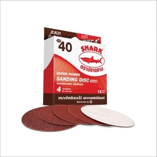 กระดาษทราย กลม ตรา ปลาฉลาม shark หน้าแดงกลม หลังสักหลาด 4 นิ้ว (ยกกล่อง 1 กล่องบรรจุ 12 แผ่น)
