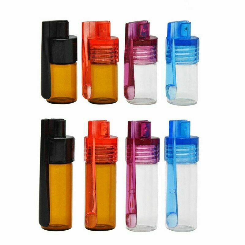 Smoking Color Glass Snuff Bottle With Spoon Extending Telescopic Sniffer Jar Con