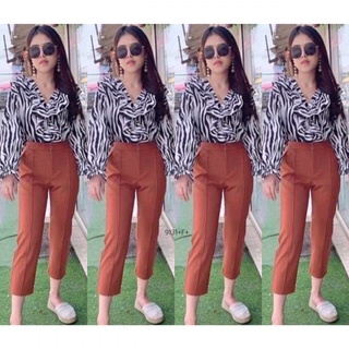 👗Pfashion [ส่งไว!!🚛] P9131 Set 2 ชิ้น เสื้อม้าลาย + กางเกง8 ส่วน Set of 2 pieces: Zebra shirt + 8 pants