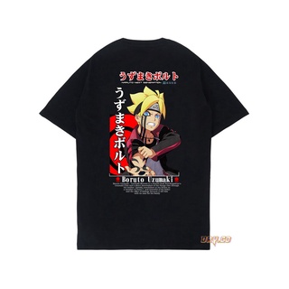 เสื้อยืดผ้าฝ้ายพิมพ์ลายขายดี เสื้อยืด พิมพ์ลายการ์ตูนอนิเมะ BORUTO UZUMAKI NARUTO MANGA สีดํา สไตล์ญี่ปุ่น