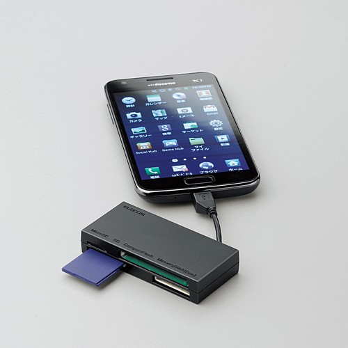 Card reader ชนิดสายเชื่อมต่อ Micro USB อุปกรณ์เชื่อมต่อและโอนถ่ายข้อมูลจากCard ลงในโทรศัพท์หรือแท็บเล็ต ELECOM ของแท้