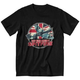 เสื้อยืดผ้าฝ้าย เสื้อยืดแขนสั้น ผ้าฝ้าย พิมพ์ลายเครื่องบินรบ Spitfire RAF Supermarine Fighter Aircraft ww2 UK สําหรับผู้