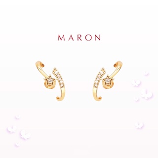 MARON - Feo Stars Orbit Earrings ชุบสี Beige Gold ต่างหูแป้น พลอยเพทายสีขาว เงินแท้925