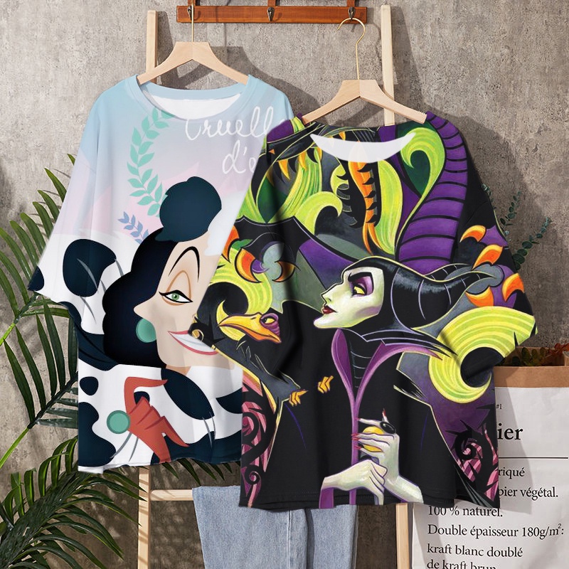 Disney 3D ผู้หญิงแฟชั่นการ์ตูน mean bad girl Harajuku ฤดูร้อน kawaii top หญิง Ulzzang ขนาดใหญ่