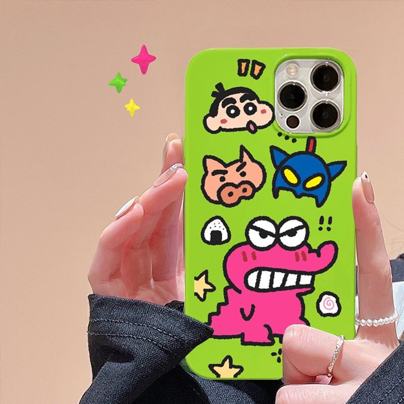 [Lemon] เคสโทรศัพท์มือถือ ซิลิโคนนุ่ม เจลลี่เงา ลายชินจัง สีแคนดี้ สีเขียววาว สําหรับ iPhone 14 14pro 14plus 14promax 7 8 7plus 8plus 11 12 X XS XR XSMAX 11pro 12pro 11promax 13 13promax 13promax