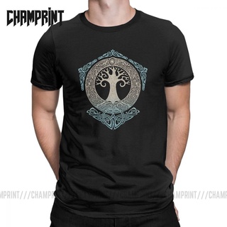 เสื้อยืด พิมพ์ลาย Vikings Valhalla Odin Yggdrasil Tree Of Life สําหรับผู้ชายS-5XL