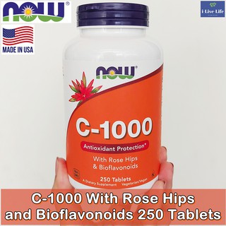 วิตามินซี ผสมสารสกัดกุหลาบป่าและไบโอฟลาโวนอย C-1000 With Rose Hips and Bioflavonoids 250 Tablets - Now Foods