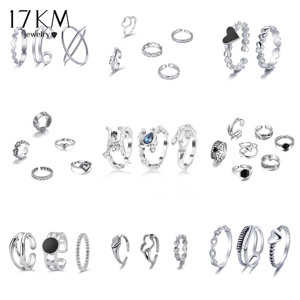 17KM ชุดแหวนเรซิ่น รูปหัวใจ ประดับไข่มุกคริสตัล สีทอง สีเงิน ยาว  เครื่องประดับ สําหรับผู้หญิง