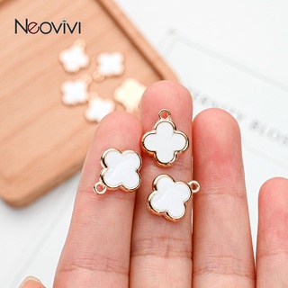 10 Pcs Clover Drop น้ำมันจี้โลหะผสมเคลือบสีขาวสีดำจี้ Charm สำหรับเครื่องประดับทำสร้อยคอสร้อยข้อมือ Accessories