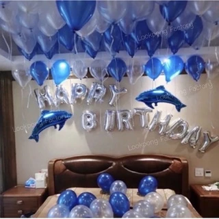 เซตลูกโป่งวันเกิด Happy Birthday set อุปกรณ์ครบ ตัวอักษร ลูกโป่งมุก ที่สูบลม กาว ริบบิ้น ลูกโป่งวันเกิด