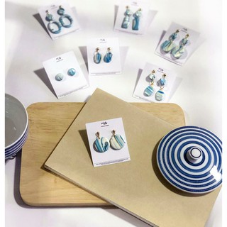 ต่างหูแฟชั่น ต่างหูวินเทจ Handmade Earring (สี Blue Ocean)