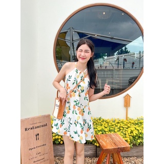 เดรสน้องส้มเกาหลีเกาใจ เดรสตัดต่อทรงพริ้ว เดรสแขนกุด