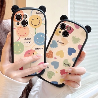 เคสโทรศัพท์มือถือ กันกระแทก ลายหน้ายิ้ม และหัวใจ พร้อมหูน่ารัก สําหรับ iPhone 14 13 12 11 XS 8P 7P