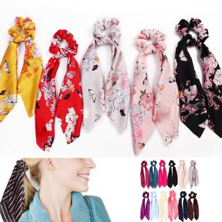 DIY Bow Satin Long Ribbon Ponytail Scarf Hair Tie Scrunchies Elastic Hair Rope