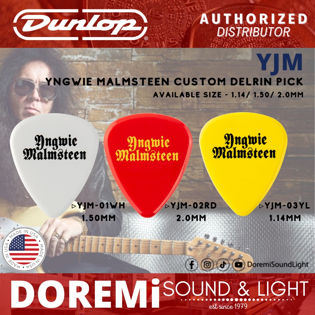 Jim Dunlop YJM Yngwie Malmsteen Custom Delrin Guitar Pick, แพ็ค 3 ชิ้นกีตาร์ Picks - 1.14 มม./1.5 มม
