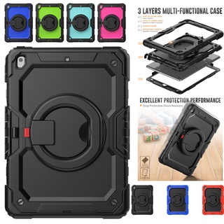 For iPad mini4 5 6 iPad 7 8 9th Gen 10.2 2019 2020 2021 iPad 5 6th Gen 9.7 2017 2018 Pro 9.7 Air2 Heavy Duty Childproof Silicone Hard Plastic Triple Protection Tablet Case Cover Rear Can Be Portable 360° Rotating Stand With Pen Holder Free shoulder strap