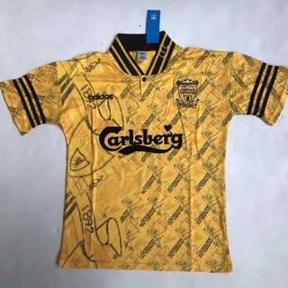 เสื้อกีฬาแขนสั้น ลายทีมชาติฟุตบอล Liverpool สีเหลือง 94-96 ไซซ์ S-XXL AAA