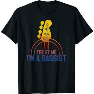 เสื้อยืดผ้าฝ้ายพิมพ์ลาย2022 เทรนด์ใหม่ Casual Vintage Bass Guitar Gift Trust Me Im a Bassist T-Shirt