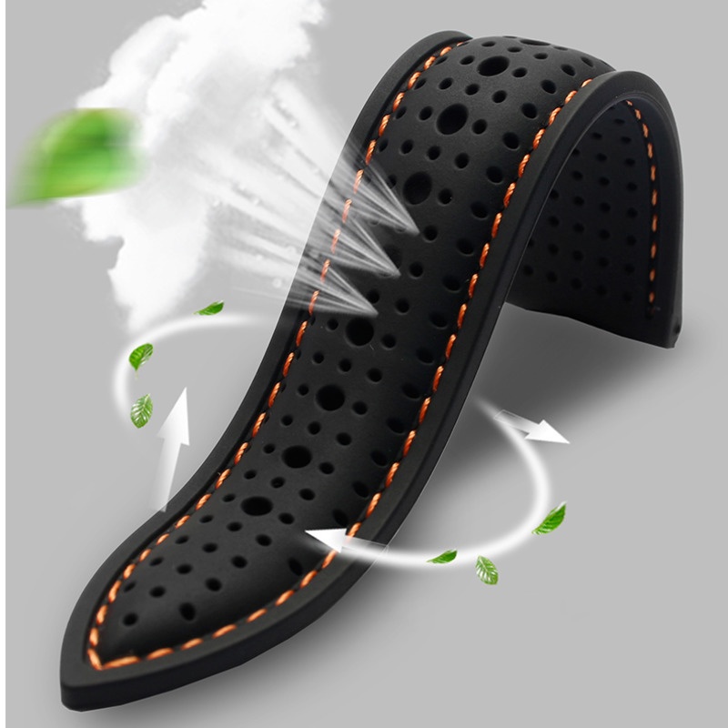 Breathable ซิลิโคนกีฬาสําหรับ 18 มม.20 มม.22 มม.24 มม.สายยางสําหรับ T-issot O-mega อุปกรณ์เสริมหัวเข็มขัดเงิน Universal