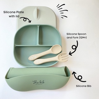 The Bib Studio // Combo Set (bib+plate+spoon&amp;fork) เซททานอาหารสุดคุ้ม จานดูดซิลิโคน กันเปื้อนซิลิโคน