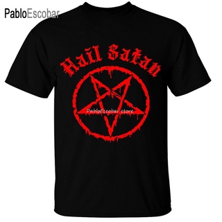 ผ้าฝ้ายคอกลมเสื้อยืด ผ้าฝ้าย พิมพ์ลาย Hail Satan สไตล์พังก์ร็อคโกธิค สําหรับผู้ชายfrom S-4XL