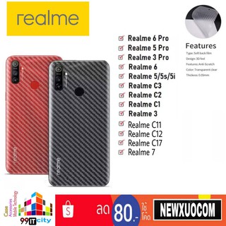 ฟิล์มหลังลายเคฟล่า Realme C2,C3,C11,C12,C17,C21,C25,3Pro,5pro,6Pro,7Pro,realme3,realme5i,realme6 7 8 Narzo20Pro Narzo30A