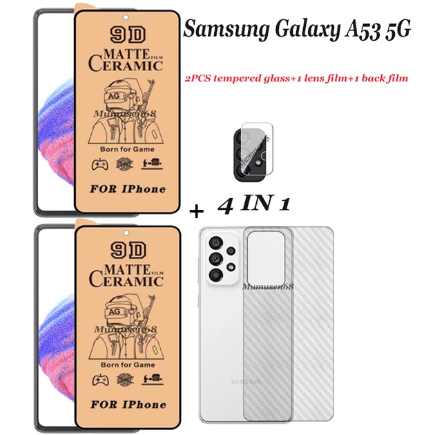 (4 In 1) สําหรับ Samsung Galaxy A23 A53 A73 A22 5G หน้าจอเซรามิคฟิล์ม Sansyng A33 A13 A03 A52 2PCS เซรามิค Film + 1 เลนส์ฟิล์ม + 1 ฟิล์มด้านหลัง