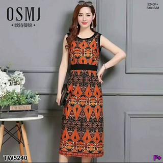 Dress เดสรแขนกุดลายกราฟฟิกแฟชั่นเกาหลี TW5240